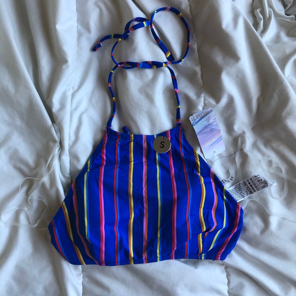 NWT Blue bikini top with stripes
